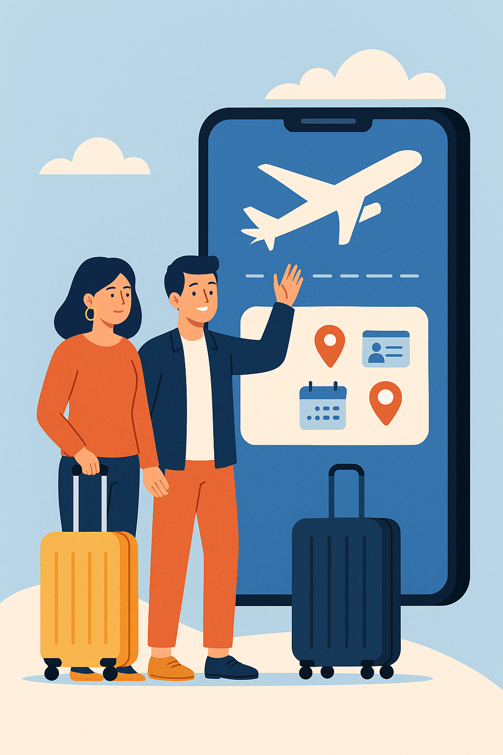 Happy travellers booking flights